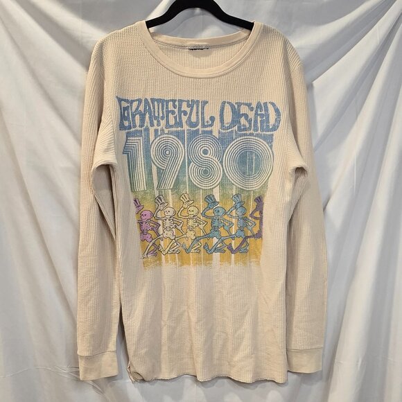 Grateful Dead Thermal Long Sleeve Shirt Off White Medium-Large Dancing Skeletons - Picture 1 of 8
